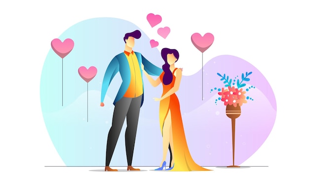 Concept illustrated couple anniversary romantic creative background