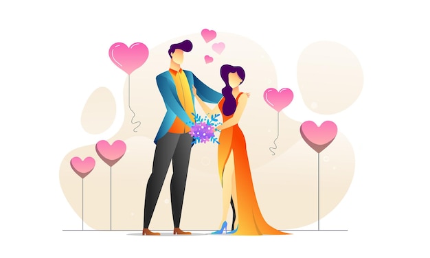 Concept illustrated couple anniversary romantic creative background