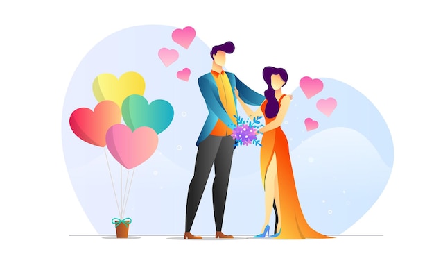 Concept illustrated couple anniversary romantic creative background