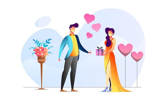 Concept illustrated couple anniversary romantic give present creative background