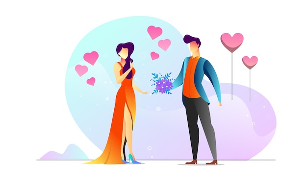 Concept illustrated couple anniversary romantic valentine creative background