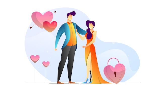 Concept illustrated couple valentine romantic creative background