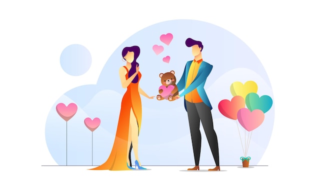 Concept illustrated couple valentine romantic creative background