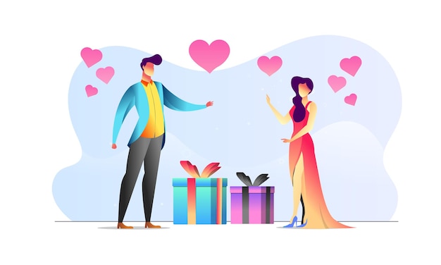 Concept illustrated couple valentine romantic gift present creative background