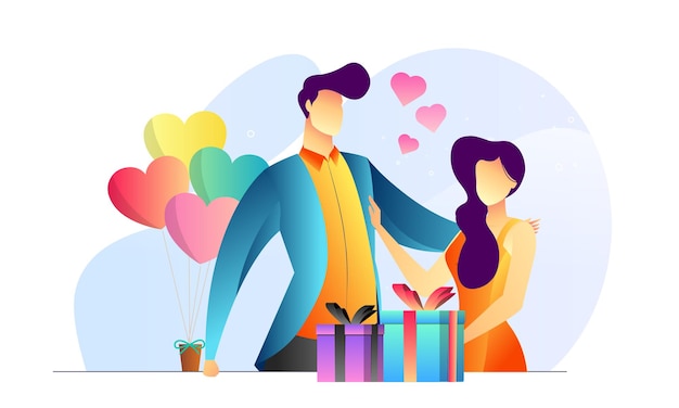 Concept illustrated couple valentine romantic give present creative background