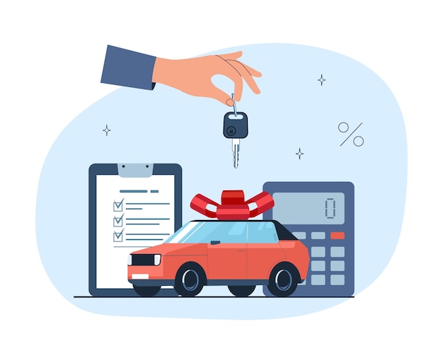 Concept illustration of buying a car on credit Vector illustration