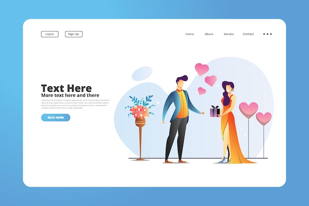 Concept Illustration Couple with Love Balloons Valentine Landing Page Template