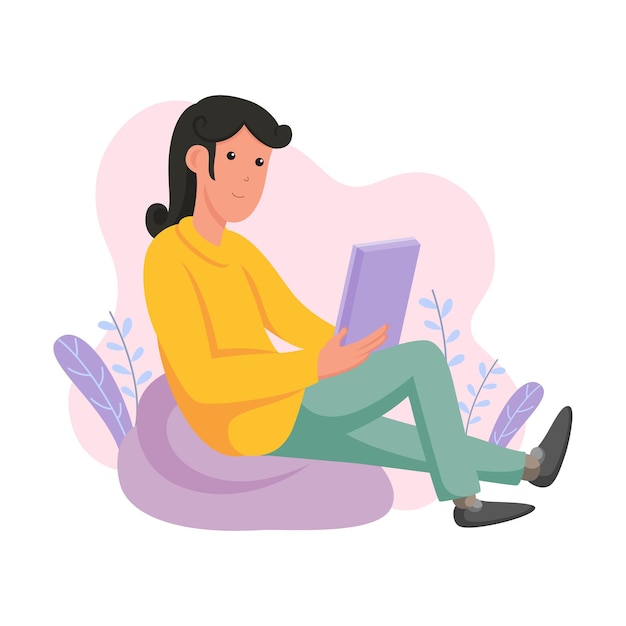 Concept illustration of sitting man playing laptop