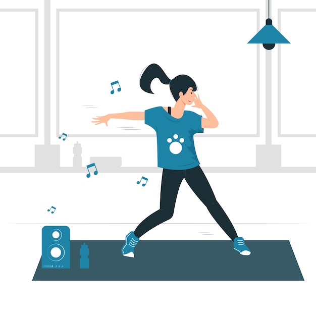 Concept illustration of a woman girl doing zumba dance, exercise, workout, and fitness.