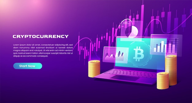 Concept ilustration Cryptocurrency bitcoin exchange with graph chart and laptop