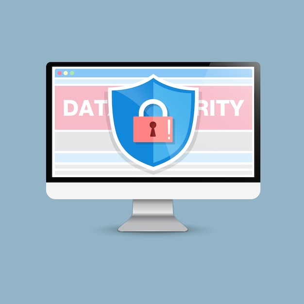 Concept is data security Access success Shield on Computer Desktop Vector design