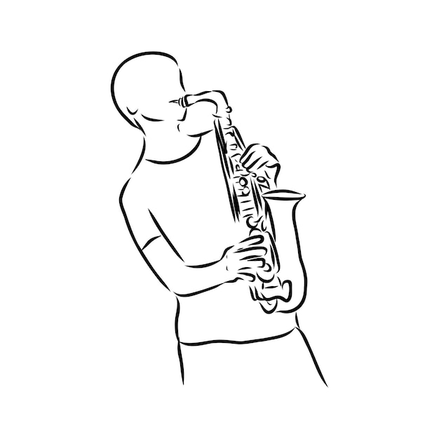 Concept for jazz poster. Man playing the trumpet. Vintage hand drawn illustration, sketch.