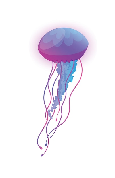 Concept Jellyfish This flat vector illustration features a beautiful blue jellyfish