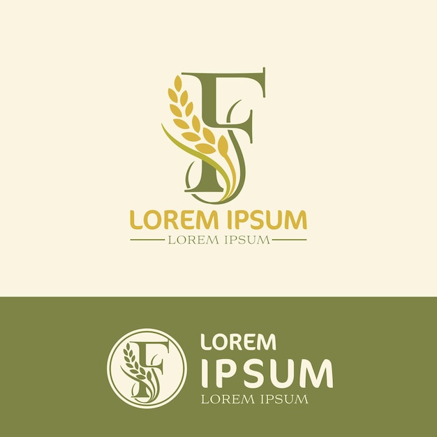 concept of letter F logo design rice farm branding