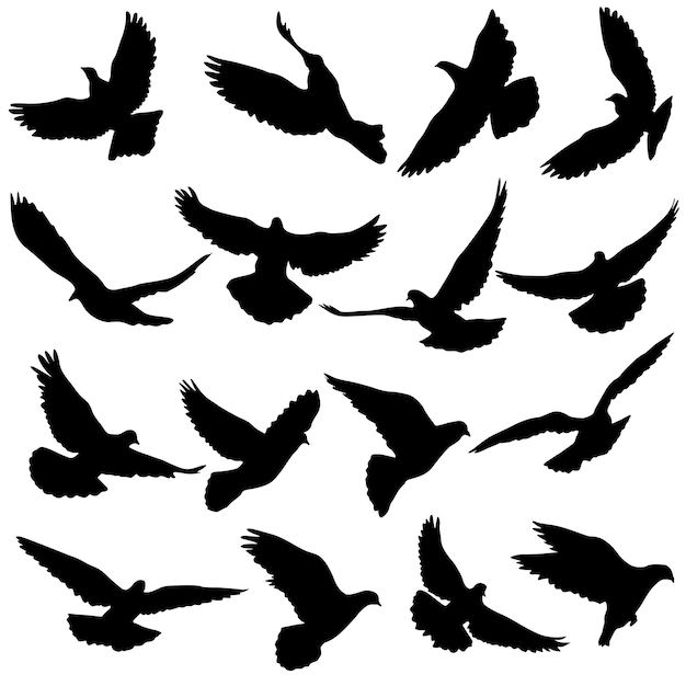 Concept of love or peace Set silhouettes doves