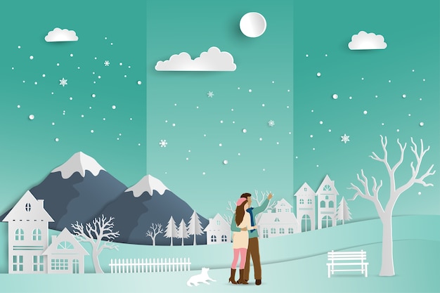 Vector concept of love in winter season 