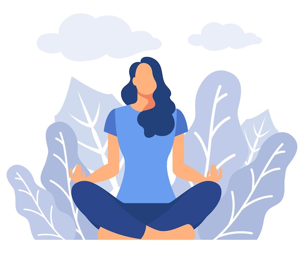 The concept of meditation the health benefits for the body mind and emotions the inception and the search for ideas flat vector modern illustration