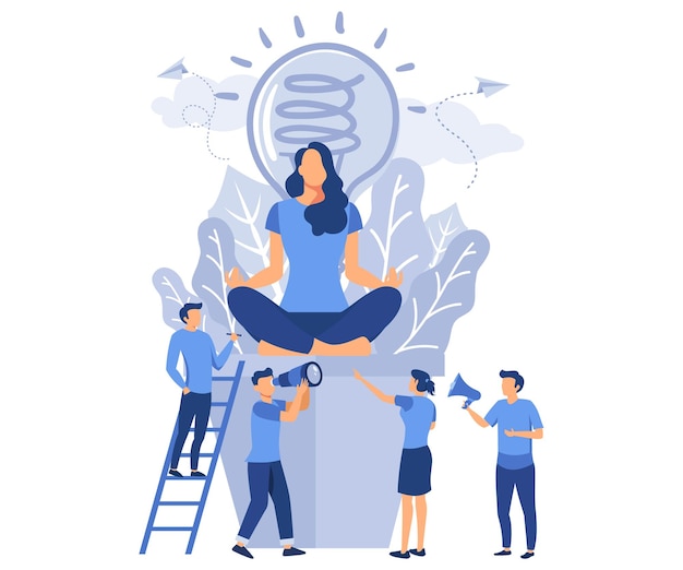 Concept of meditation during working hours break health benefits of the body mind and emotions flat vector modern illustration