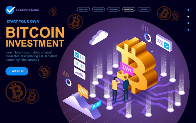 Concept modern business isometric site dedicated to bitcoin, Isometric  concept