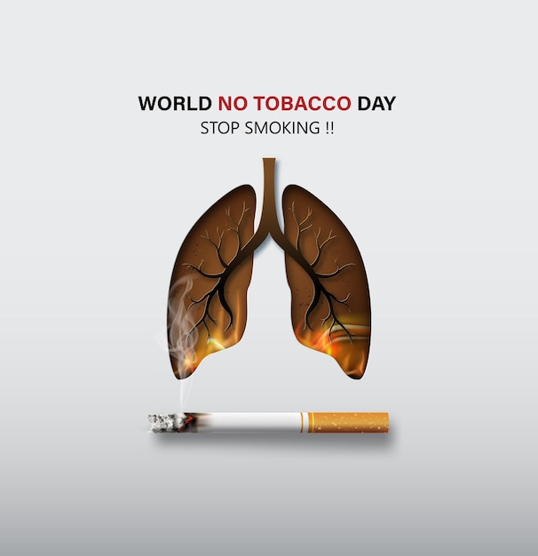 Concept of no smoking and World No Tobacco Day card with lung and cigarette in paper collage style with digital craft .