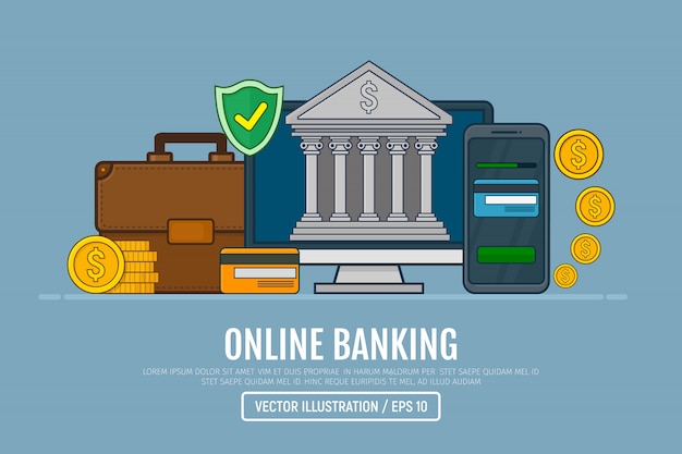 Concept for online banking. Web element for internet banking. Vector illustration in line art design.