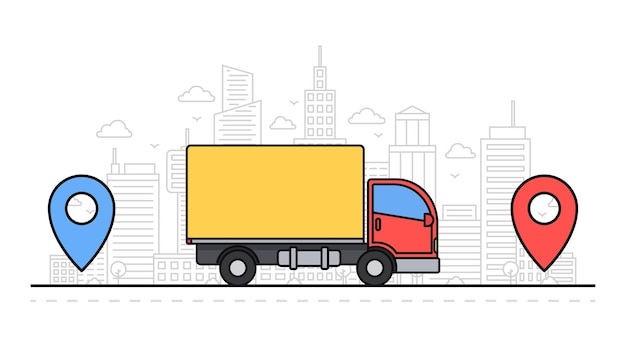 Concept of online delivery Delivery truck from point A to point B Tracking order Vector illustrationxA