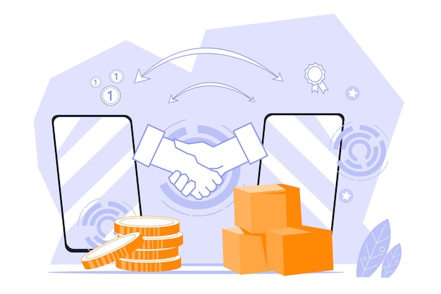 Concept of online transactions and dropshipping Exchange money and goods online