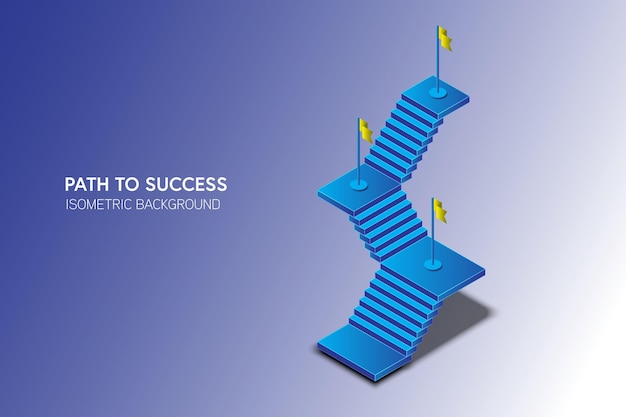 The concept of the path to success on a blue background Staircase up in a isometric style Digital path abstract vector illustration