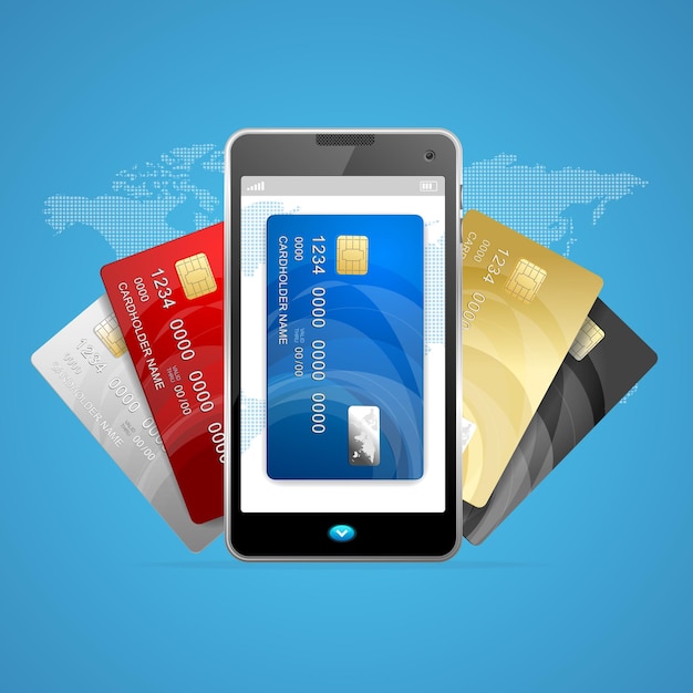 Concept of Phone Pay with Credit Plastic Card Vector