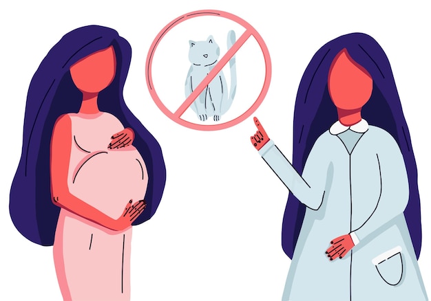 Concept pregnant woman and girl doctor The doctor forbids communication with cats Toxoplasmosis