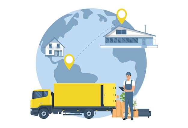 The concept of a service for moving anywhere in the world Vector illustration