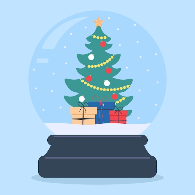 Concept Of Snow Globe With Christmas Tree And Gifts Vector Illustration Christmas In Flat Style