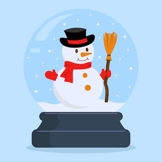 Concept Of Snow Globe With Snowman Winter And Christmas Vector Illustration In Flat Style