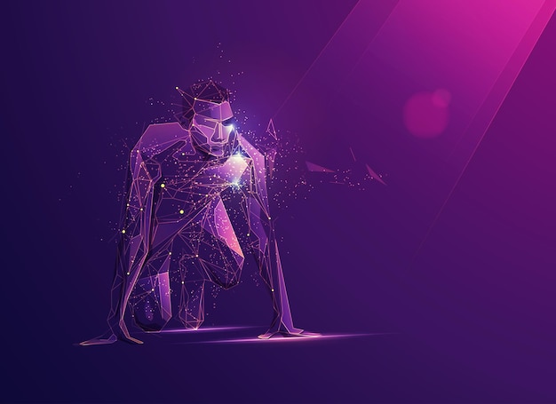 Concept of sport science or business metaphor graphic of futuristic man in position of getting ready to start