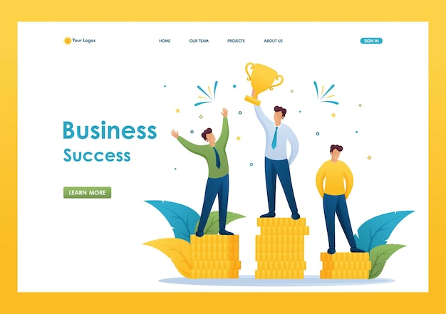 Vector concept of success of the entrepreneur in business leadership awards success of the businessman flat 2d character landing page concepts and web design