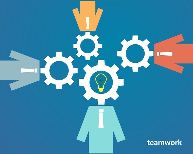 The concept of teamwork people with heads of gears