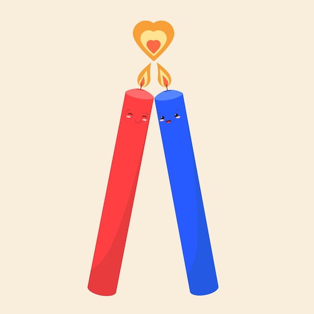 Concept for Valentine's Day. Two candles with heart. Vector illustration. Couple candles in love