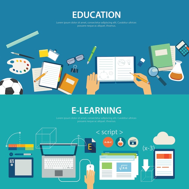 Concepts of education and e-learning flat design