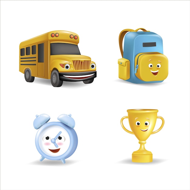 Concepts of school and education back to school autumn sale a set of d vectorscartoon icons of bus b