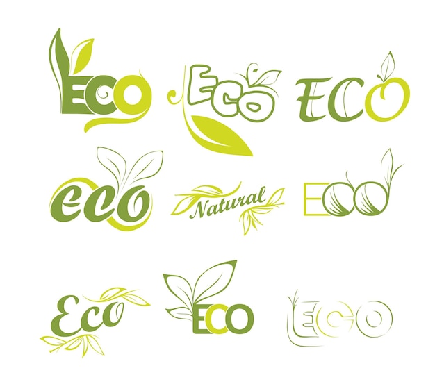 Conceptual calligraphic lettering words eco. Vector illustration