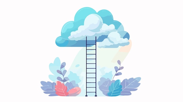 Conceptual Designed Image with Ladder to Cloud in Flat Style