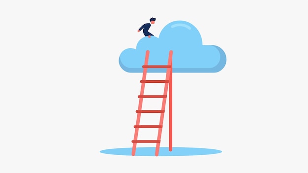 Conceptual Designed Image with Ladder to Cloud in Flat Style