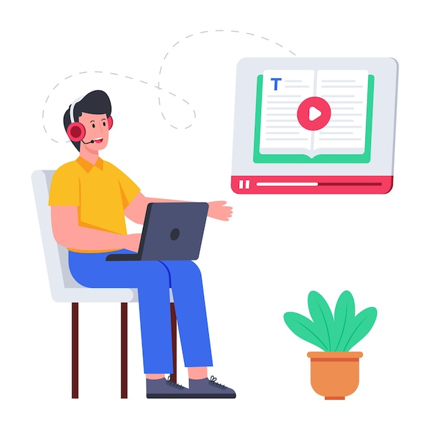 Conceptual flat design illustration of audio learning