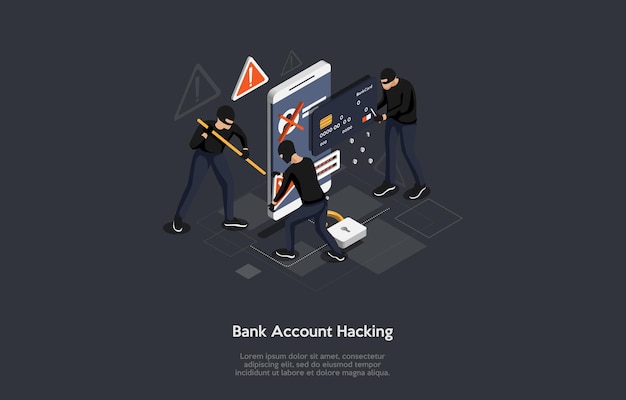 Conceptual illustration of Personal Bank Account Hacking Idea.