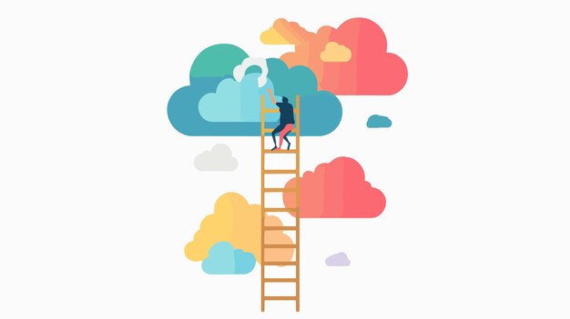 Conceptual Image with Ladder Ascending to Chat Clouds Vector Illustration