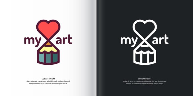 Conceptual logo art Studio. Modern logo,pencils and hearts