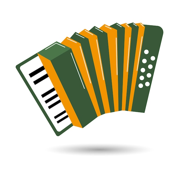 Concert accordion, musical instruments. Yellow green design. Illustration, icon, vector