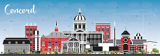 Concord New Hampshire City Skyline with Gray Buildings and Blue Sky Vector Illustration Business Travel and Tourism Concept with Historic and Modern Architecture Concord USA Cityscape with Landmarks