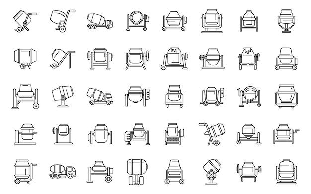 Concrete mixer icons set outline vector Truck cement