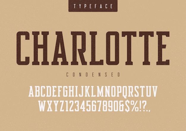 Condensed retro typeface, uppercase letters and numbers